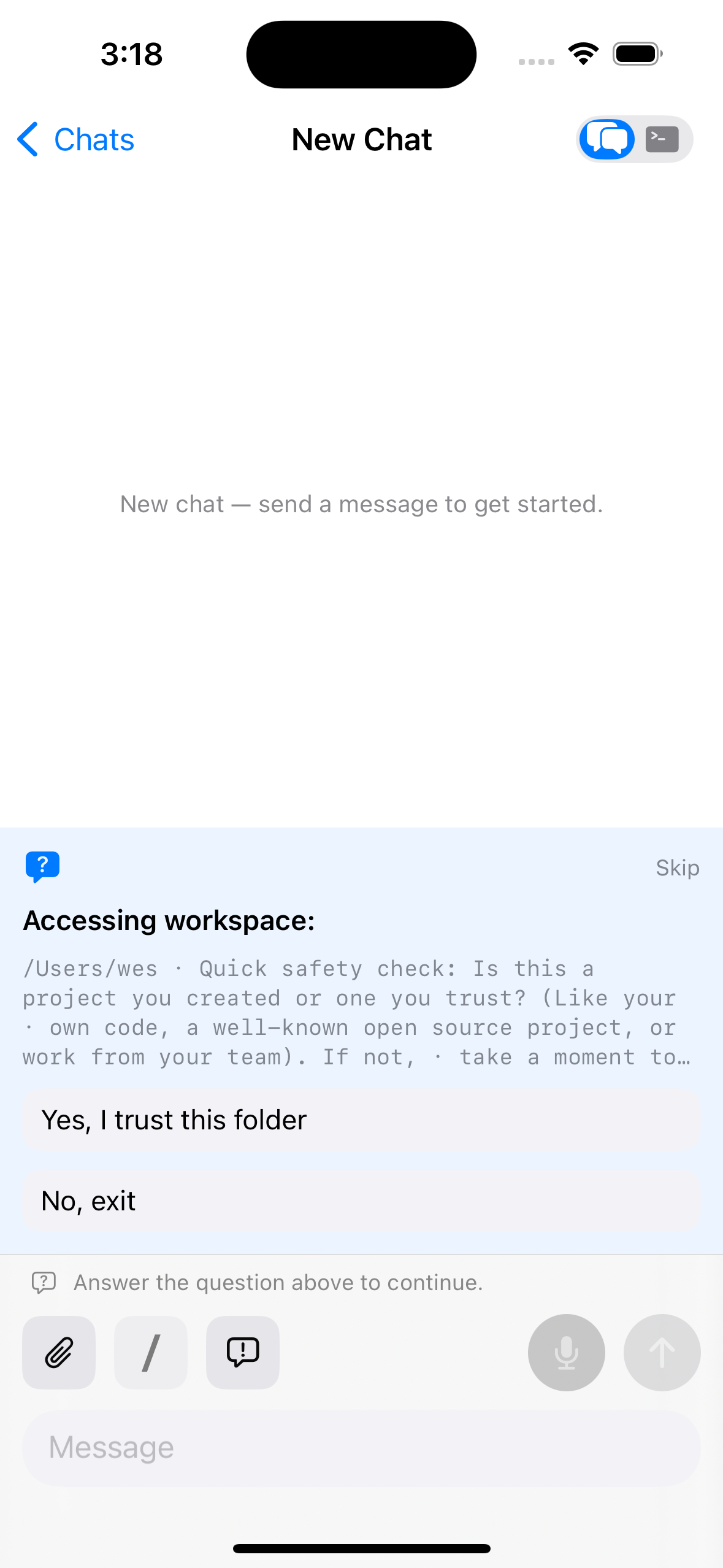 Beacon showing an agent's question as tappable option buttons.